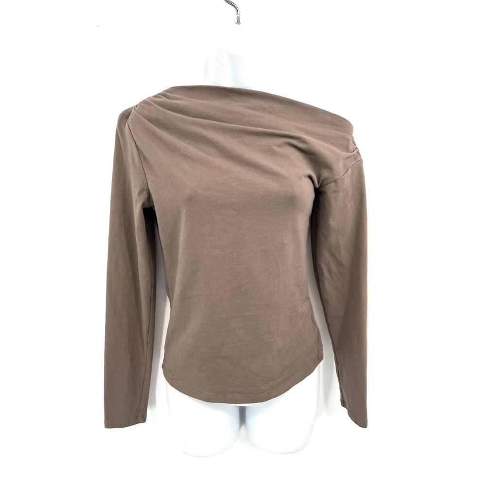 GAP off the shoulder stretch taupe brown stretch t-shirt top y2k retro fairycore